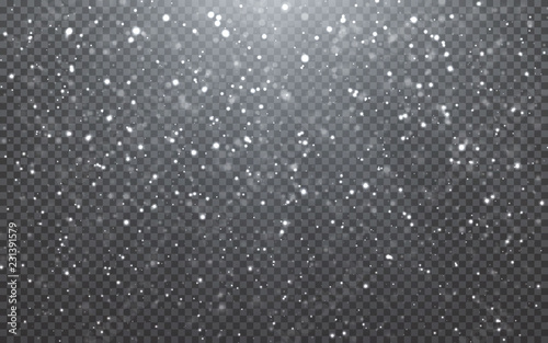 Christmas snow. Falling snowflakes on blue background. Snowfall. Vector illustration