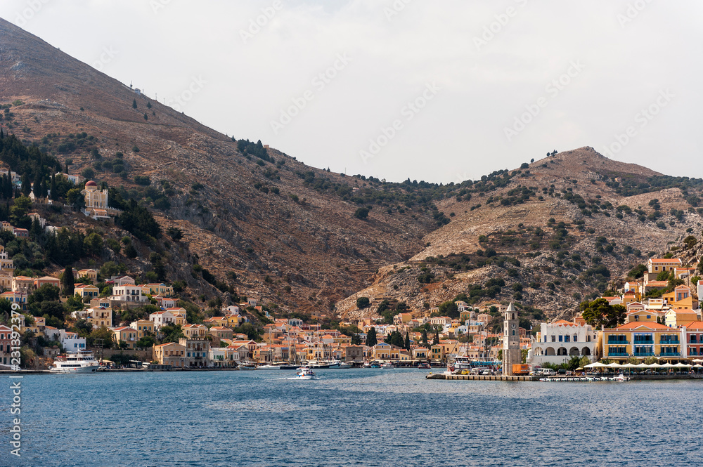 Symi Island Harbour view in Greece.