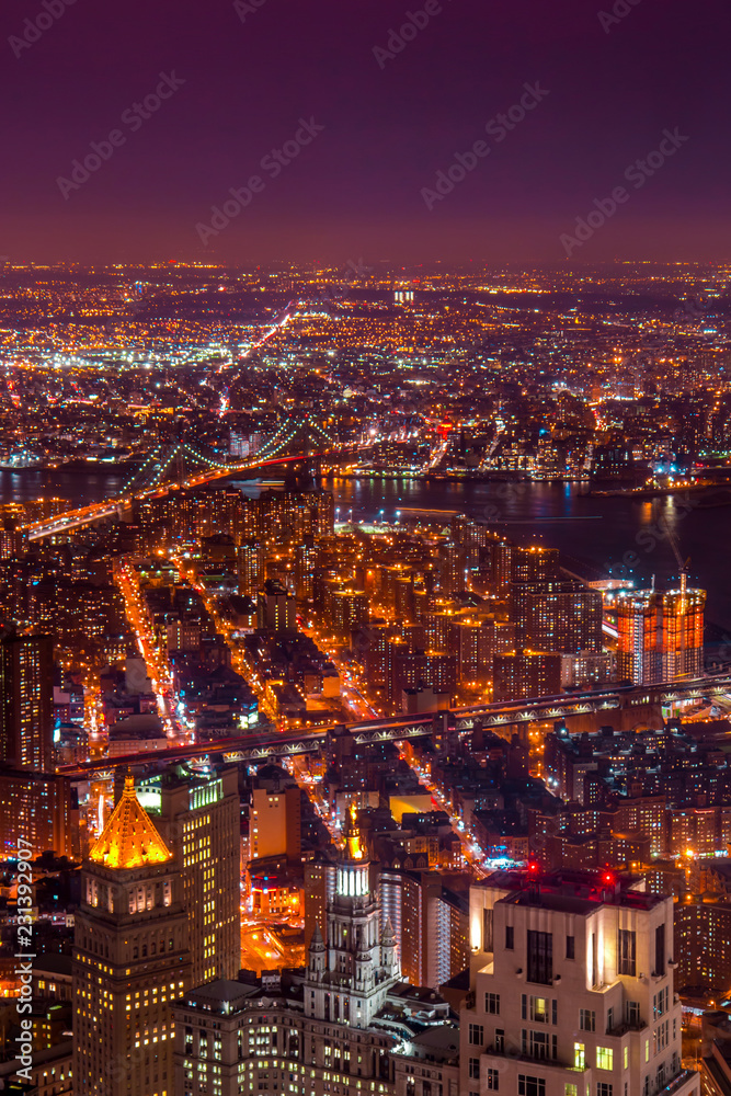Naklejka premium Amazing Vertical Aerial View over New York City at Night
