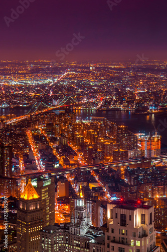 Amazing Vertical Aerial View over New York City at Night