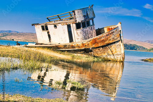 Mirror image of landmark shipwreck of the Point Reyes in Inverness, CA (USA) photo