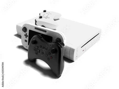 Fototapeta Modern white joysticks with video game console and portable game console right v