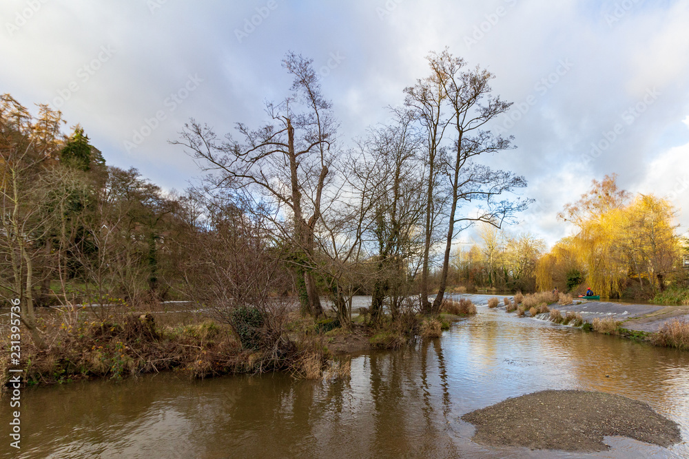 Winter view of the River Teme that flows through the village of Ludlow in England Winter view of the River Teme that flows through the village of Ludlow in England