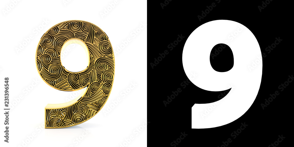 Golden number nine (9 years) style Zentangle Golden number nine (9 years) style Zentangle