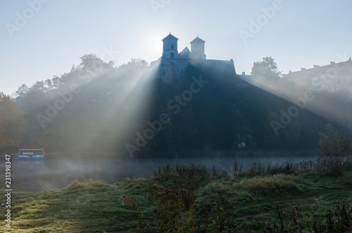 Tyniec abbey in the mists  sunny morning  Krakow  Poland