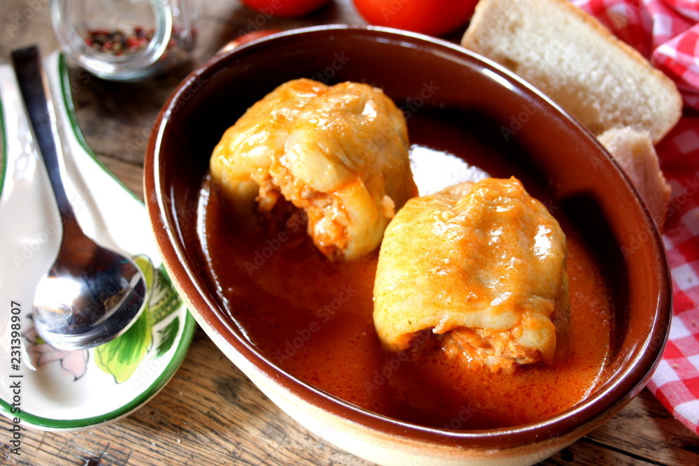 Yellow peppers stuffed with meat and rice
