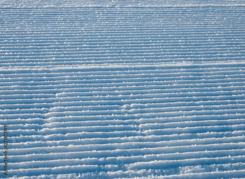 Snowcat traces on the ski slopes