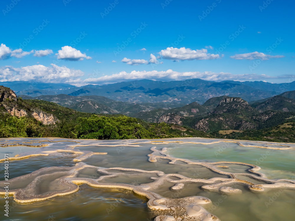 Beautiful scenery of Hierve el Agua natural pools in Oaxaca Mexico