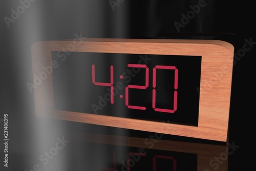 3d computer rendered illustration of a digital clock at 4:20 representing marijuana use