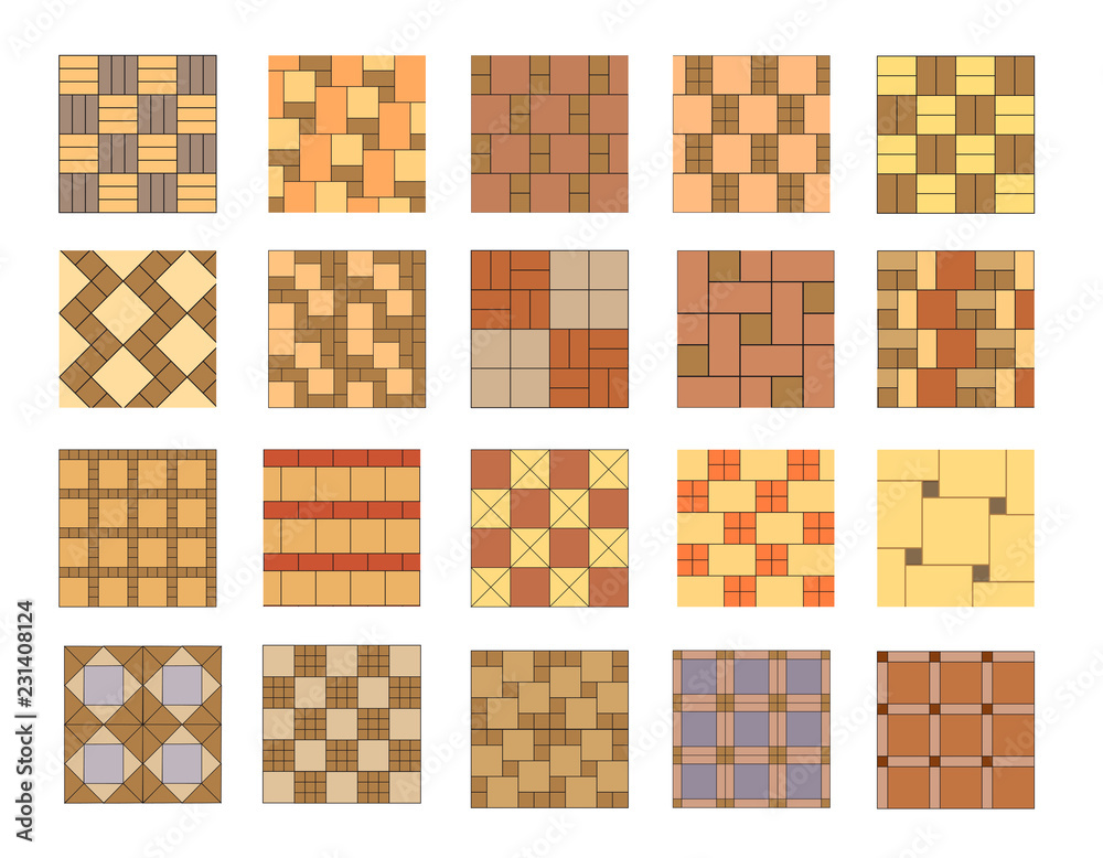 Fototapeta premium Set of vector paving tiles and bricks patterns.