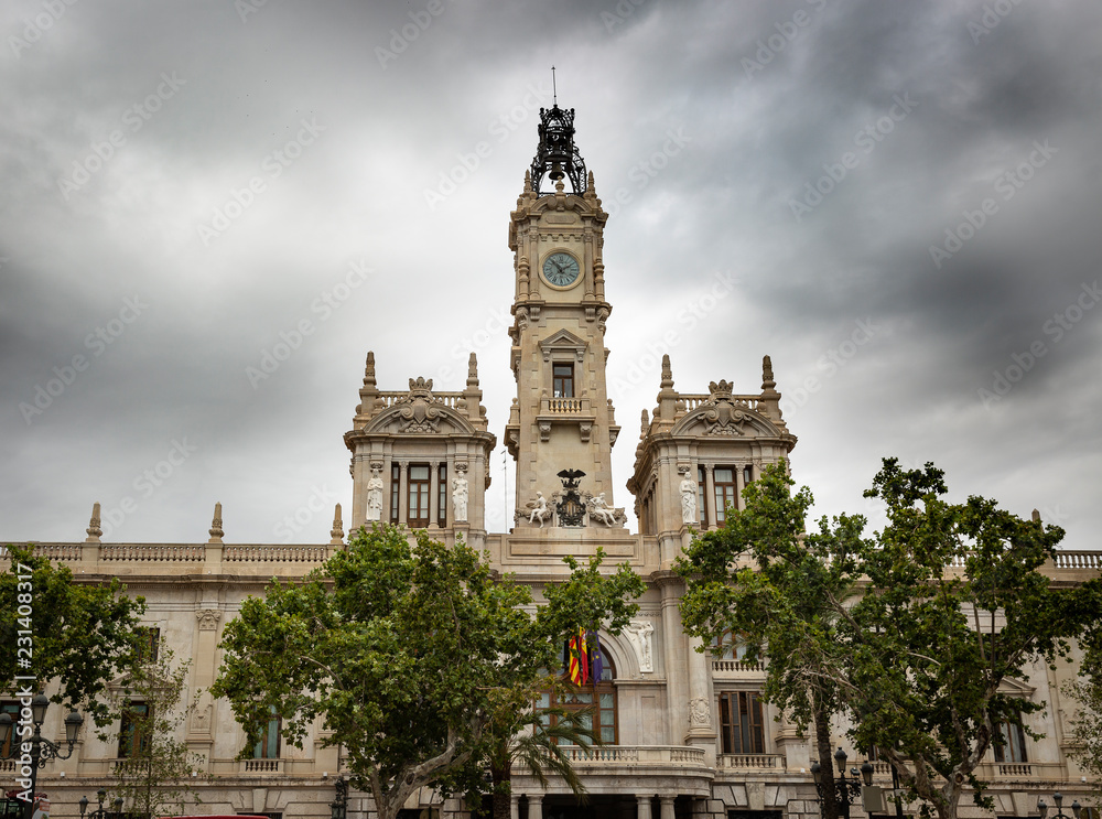 Ayuntamiento de Valencia - Valencia City Hall building on a cloudy day, Valencia, Spain 