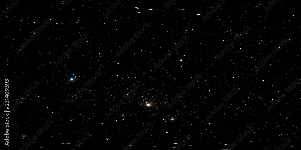 360 degree star field panorama with open star cluster, environment HDRI map. Equirectangular projection, spherical panorama.