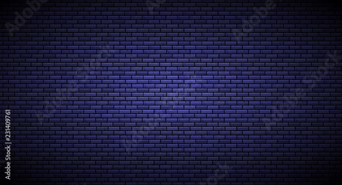 Brick wall with light source background isolated on dark blue. Vector illustration.