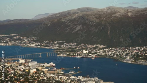 Tromso city airport flight arrival aerial view in Arctic Norway