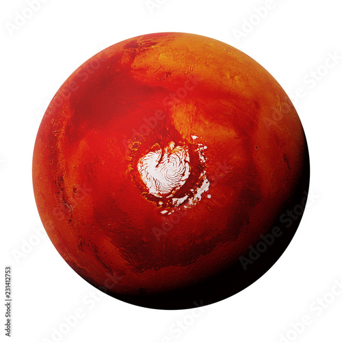 Fototapeta Naklejka Na Ścianę i Meble -  planet Mars, with the Red Planet's north polar ice cap, isolated on white background