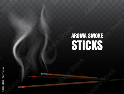 Burning indian incense aroma sticks with realistic smoke