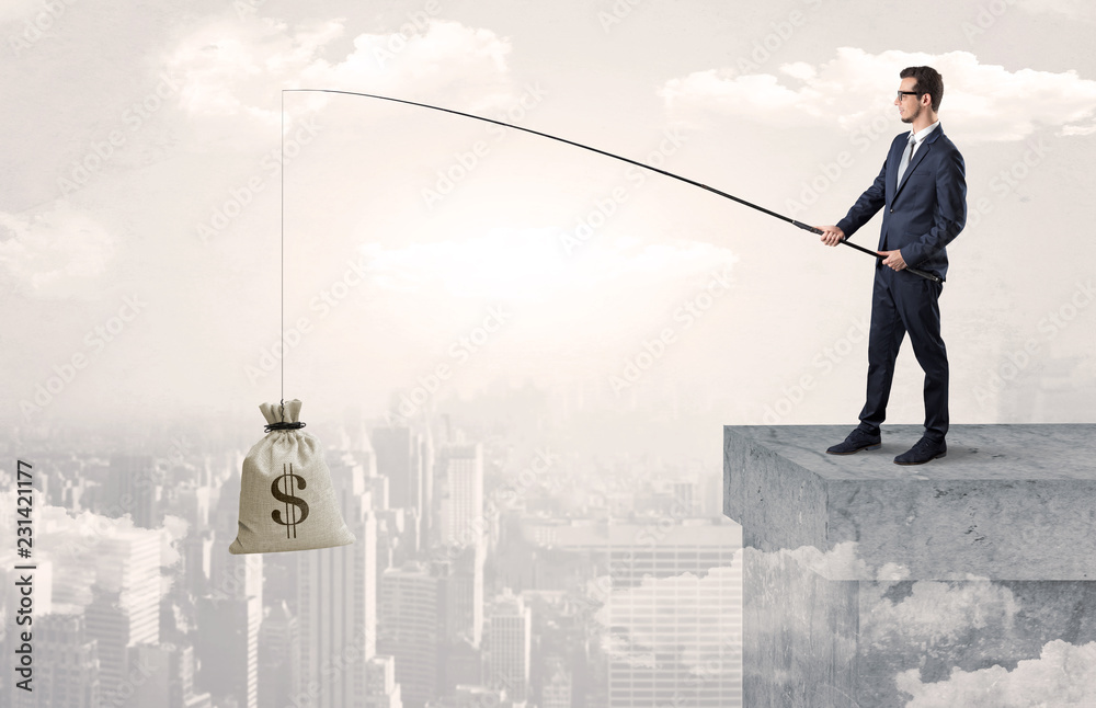 Businessman fishing sack of currency from the cityscape concept
Businessman fishing sack of currency from the cityscape concept