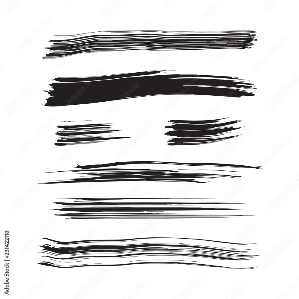 Hand drawn ink brush strokes with grunge details vector.