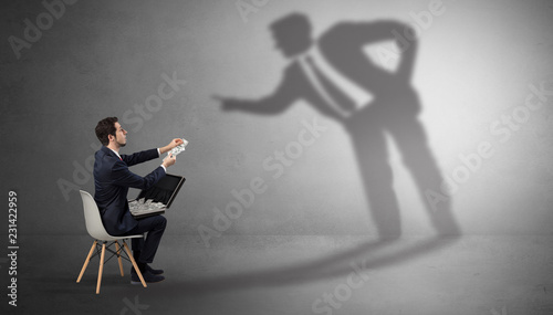 Businessman staying and offering stuffs to a shadow businessman
