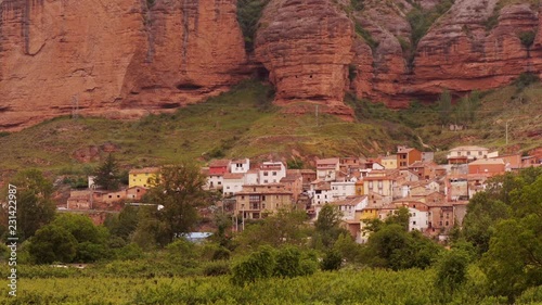 Picturesque Village at the bottom Peña Bajenza, the Canyon in Islallana, La Rioja, Spain - Gate of La Rioja – closer shot photo