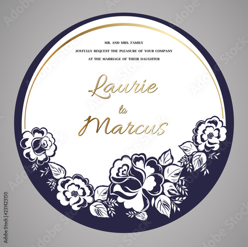 Wedding Floral Invitation. Template for laser cutting. Vector illustration.
