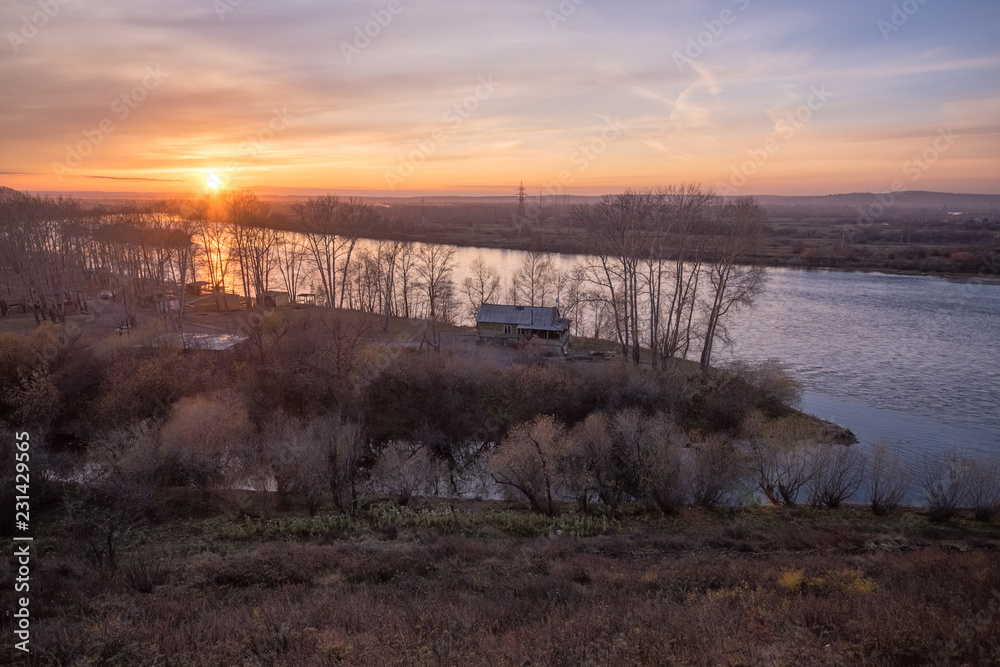 Sunset over the river Irkut