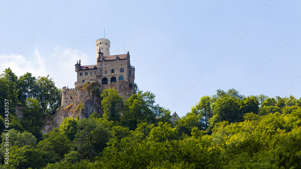 Lichtenstein Castle - Gothic Revival style and located in the Swabian Jura of southern Germany. Also known as fairy tale castle of Wurttemberg.