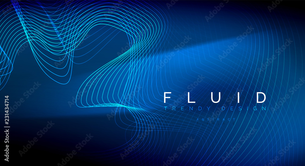 Blue neon particles glowing fluid wave lines, magic energy space light concept, abstract background wallpaper design Blue neon particles glowing fluid wave lines, magic energy space light concept, abstract background wallpaper design