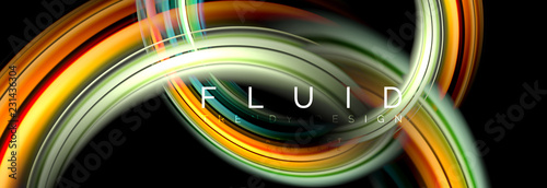 Mixing color waves on black, liquid flowing shapes