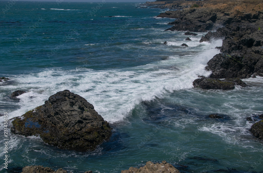 Waves crashing in high surf on the N. California coast