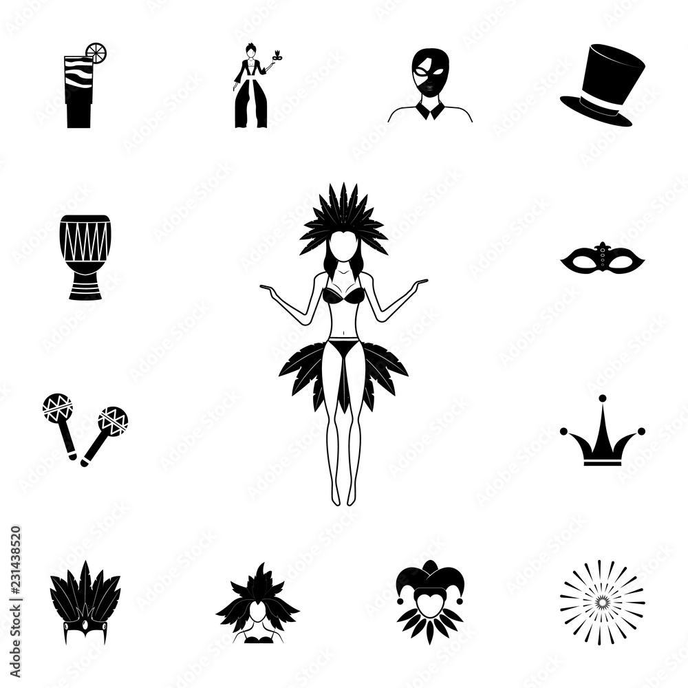 Naklejka premium Woman at the carnival icon. Detailed set of carnival masks icons. Premium quality graphic design icon. One of the collection icons for websites, web design, mobile app