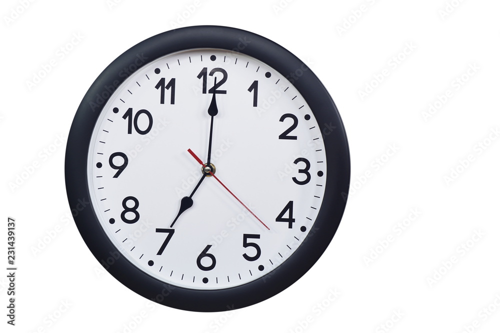 Time concept with black clock at seven Time concept with black clock at seven