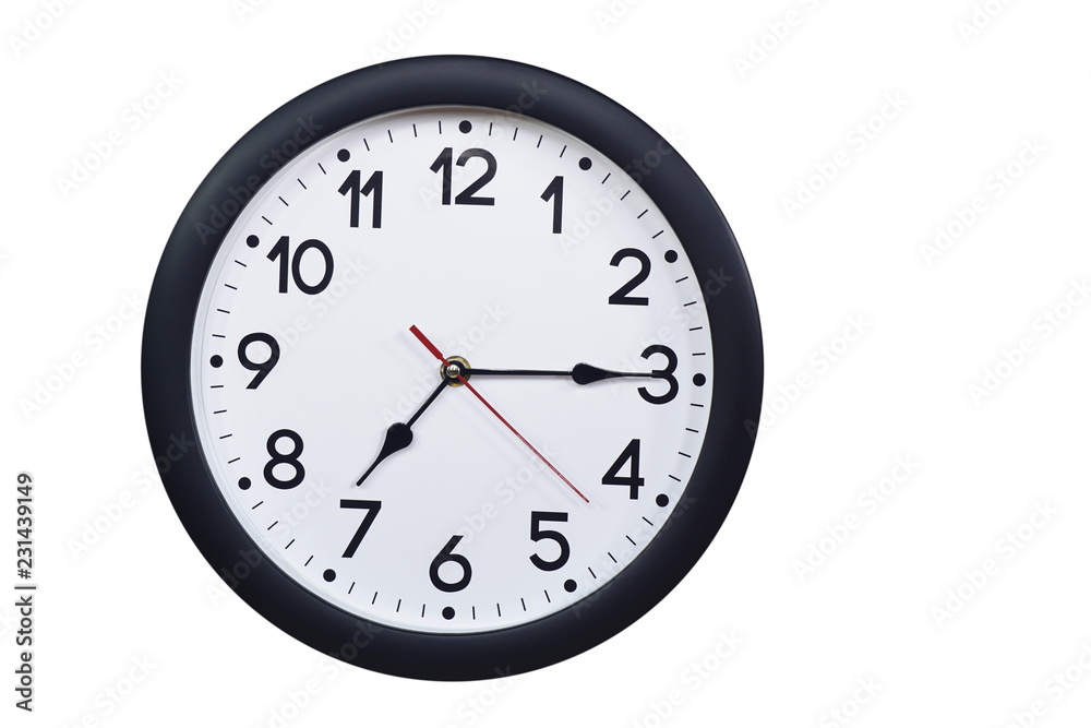 Time concept with black clock at a quarter past seven Time concept with black clock at a quarter past seven