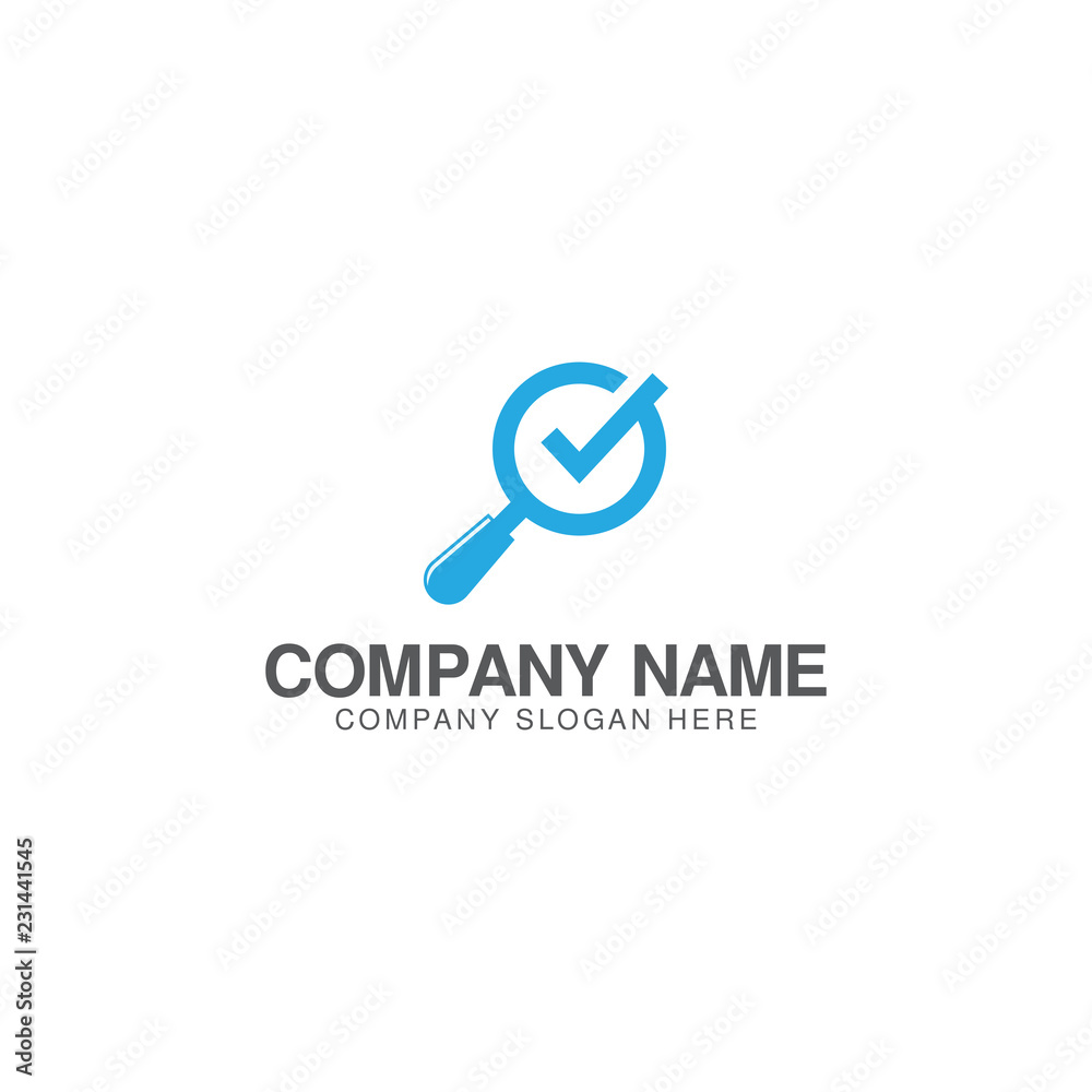 Magnifying glass and check mark, correction logo design vector template