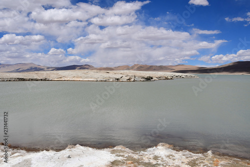 Strongly saline lake near the village of Yakra in Tibet photo