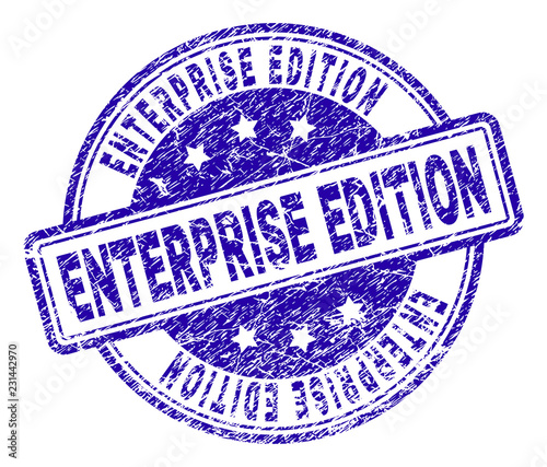 ENTERPRISE EDITION stamp seal watermark with grunge texture. Designed with rounded rectangles and circles. Blue vector rubber print of ENTERPRISE EDITION label with retro texture.