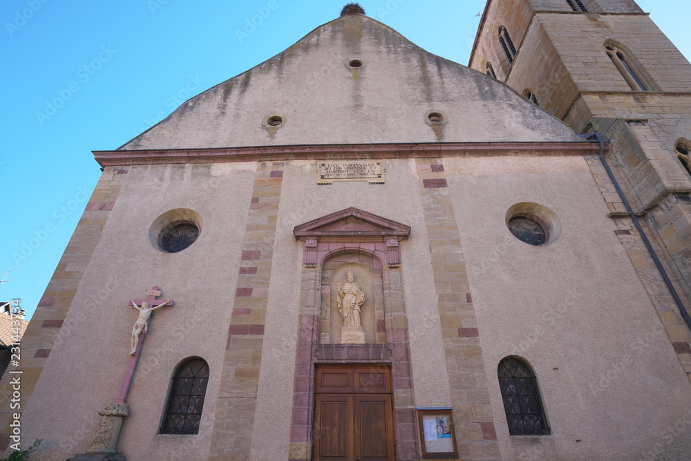 Eguisheim,France-October 13, 2018: Parish Church or St. Peter and St. Paul church in Eguisheim