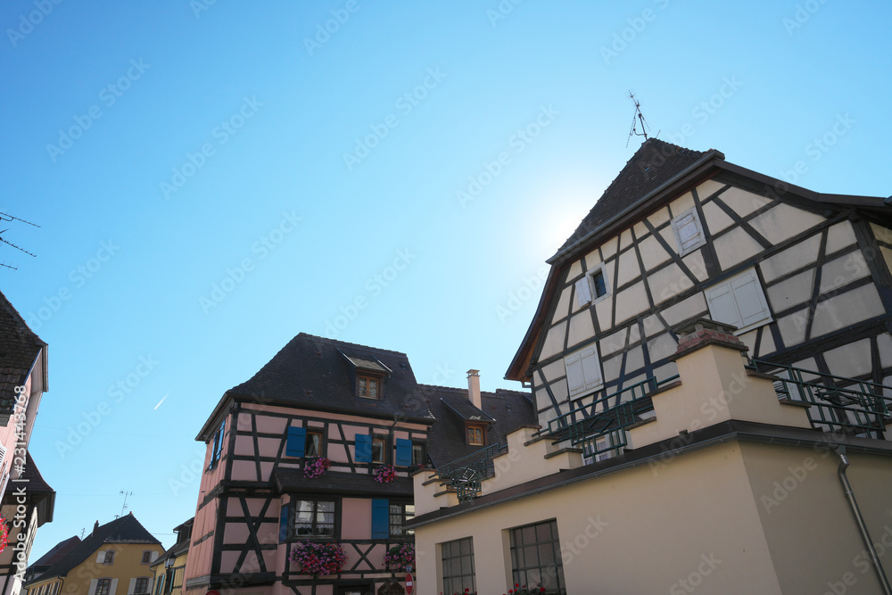 Eguisheim,France-October 13, 2018: Houses in Eguisheim, one of the most beautiful village in France