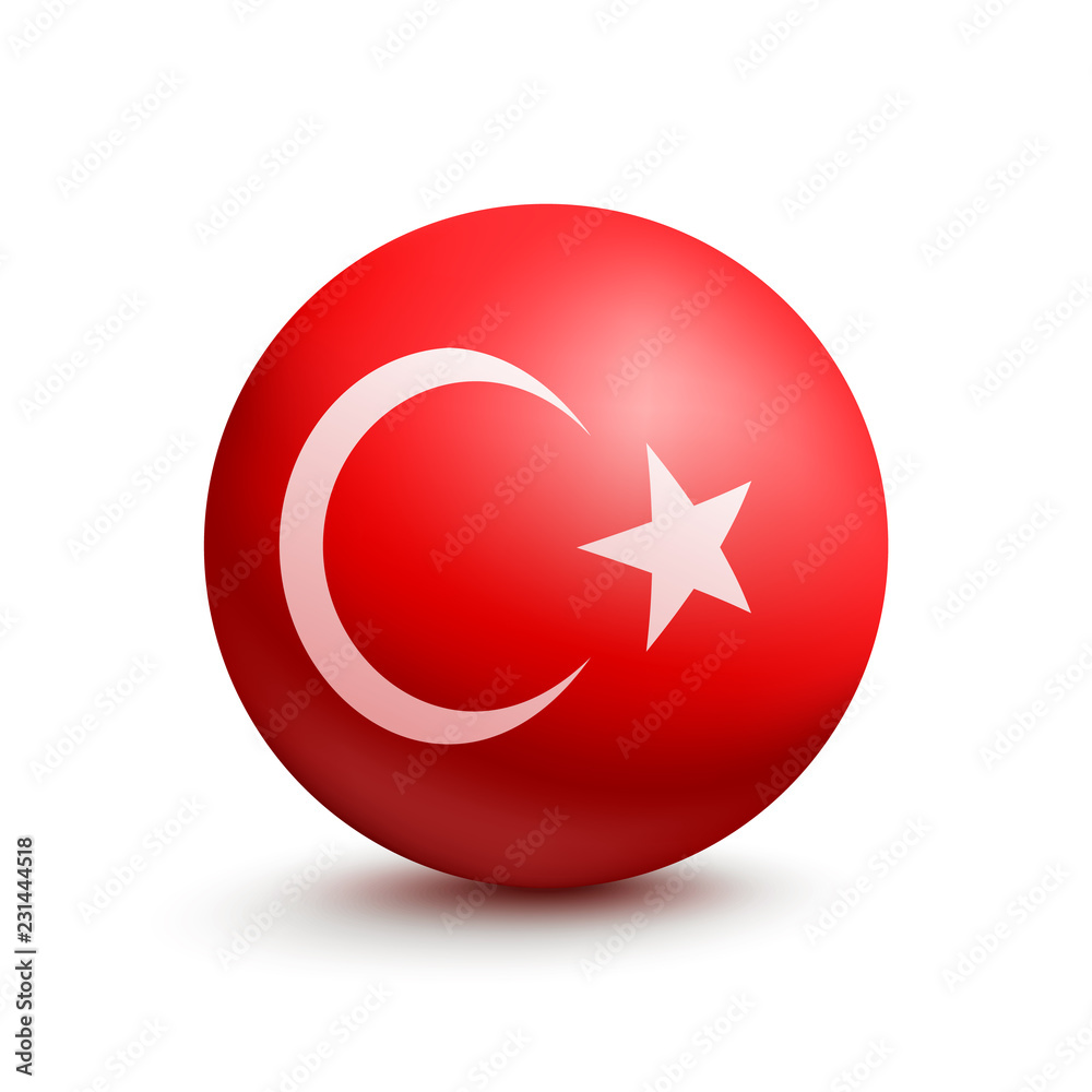 Flag of Turkey in the form of a ball isolated on white background. Vector illustration
