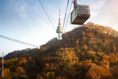 Cable car and seoul tower