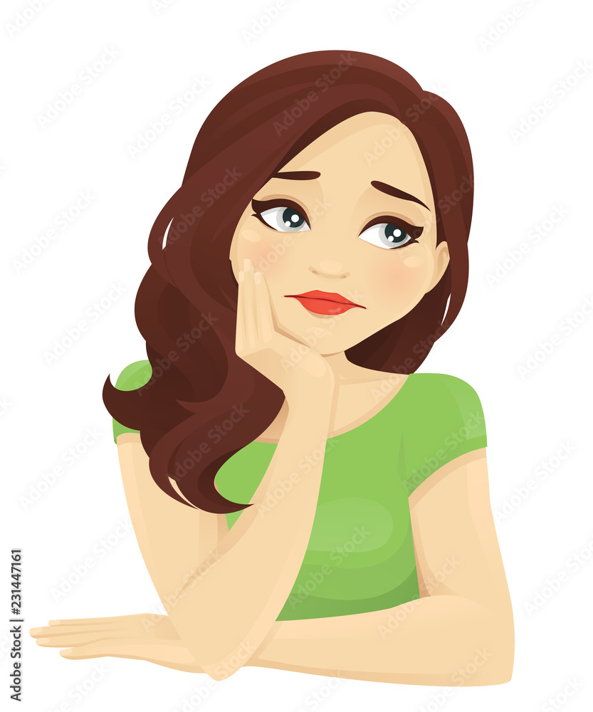 Frustrated sad woman feeling tired worried about problem vector illustration Frustrated sad woman feeling tired worried about problem vector illustration