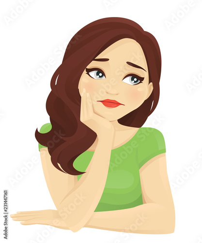 Frustrated sad woman feeling tired worried about problem vector illustration