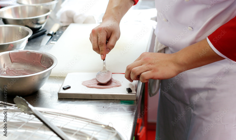 Chef preparing food, meal, in the kitchen, chef cooking, Chef decorating dish, chef at work