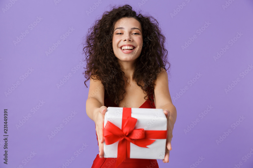 Portrait of a happy woman with dark curly hair Portrait of a happy woman with dark curly hair