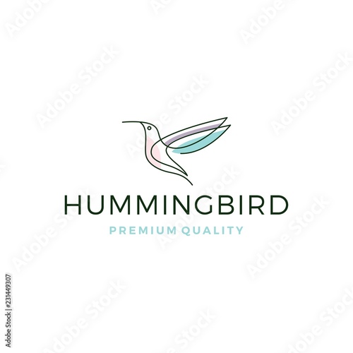 hummingbird colibri bird logo line outline monoline vector icon illustration