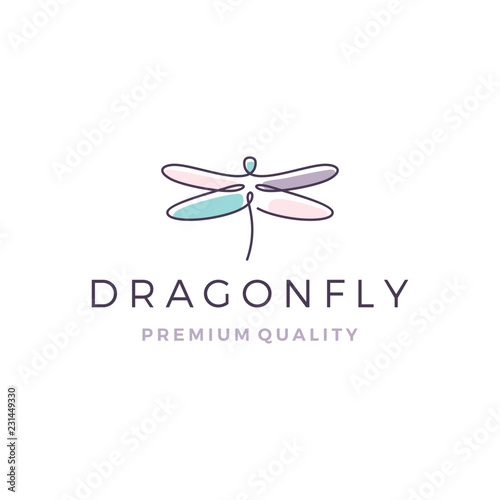 dragonfly logo vector line outline monoline icon illustration