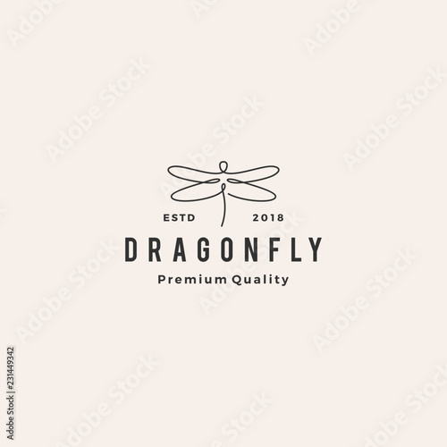 dragonfly logo vector line outline monoline icon illustration