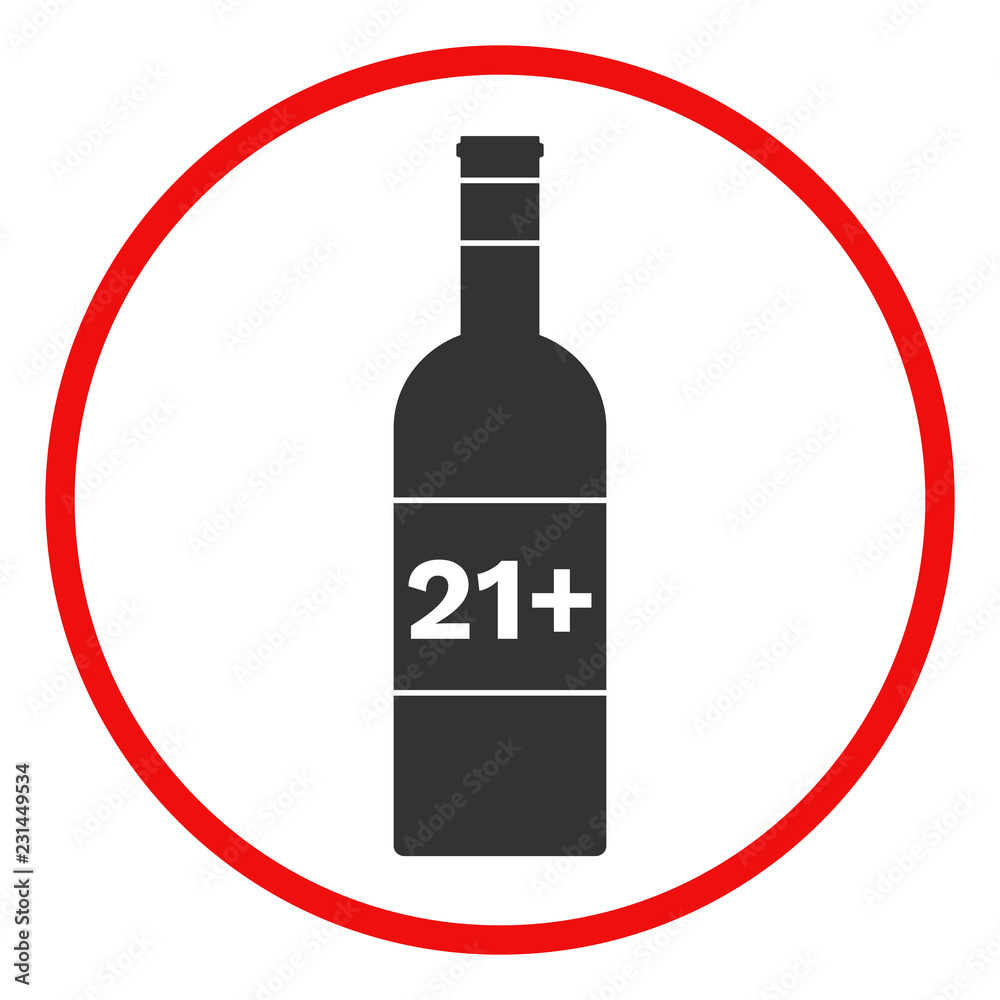 ALCOHOL 21 PLUS sign. USA Minimum Legal Drinking Age, MLDA notice. Vector.