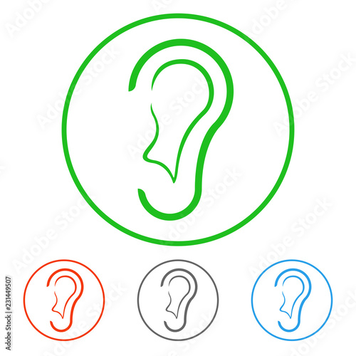 Ear icon. Hearing aid symbol. Vector.