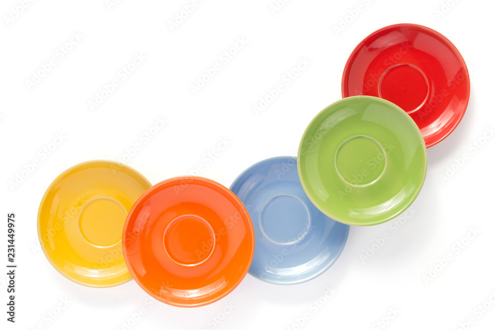 empty plate and saucer on white background